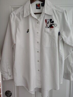 Vintage 90s Disney Unlimited Mickey Mouse Embroidered Button Up Shirt Med White